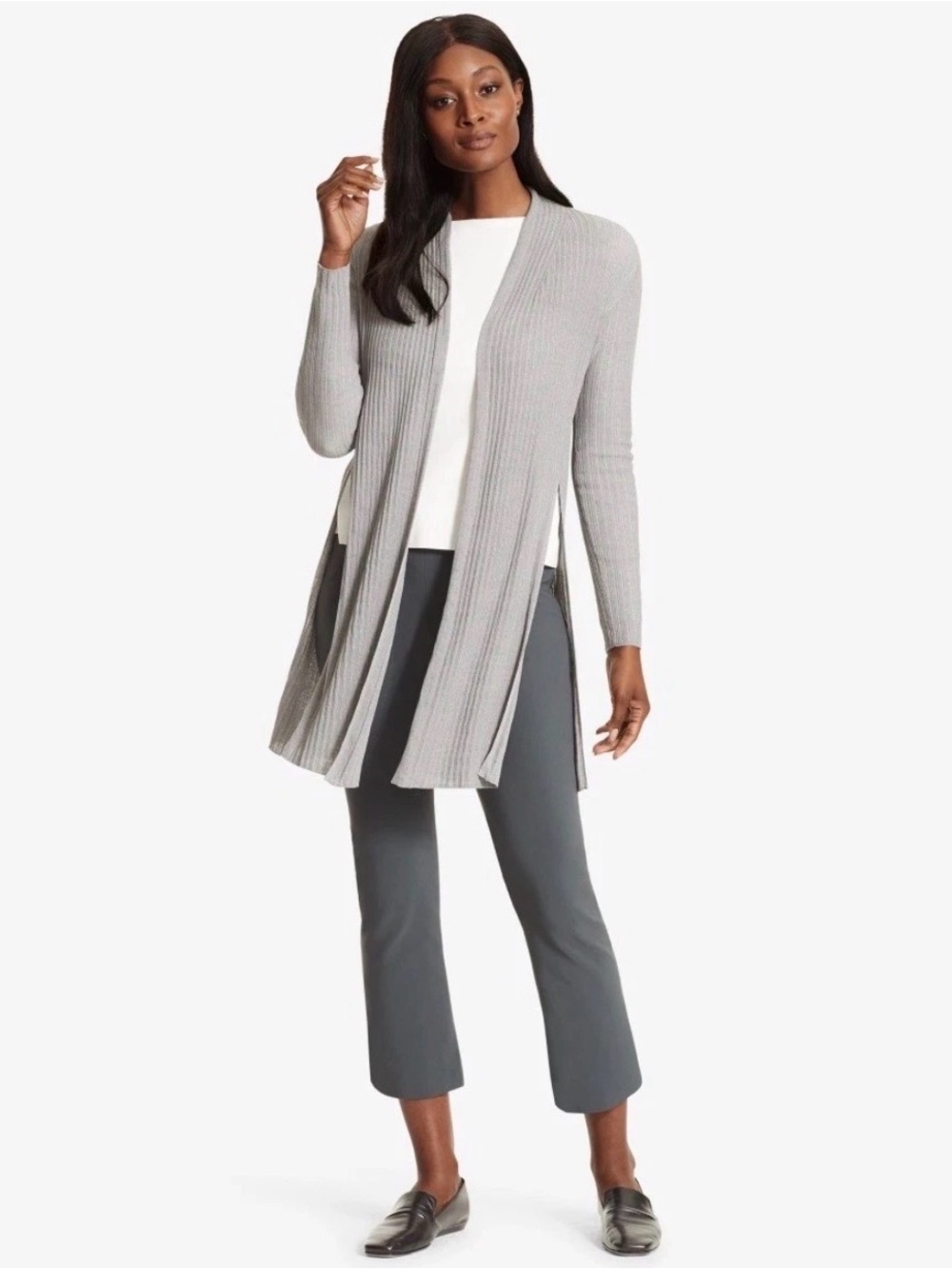 MM.LaFleur Graham Kimono Cardigan Gray  Ribbed Open Front Side Slit Sweater Sm